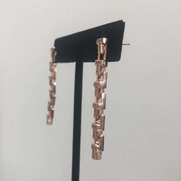Rose Gold Pave " T " Earrings - Picture 3 of 4